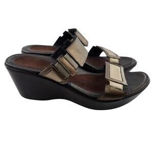 Naot Treasure Wedge Heel Slip On Sandals Womens 40 9-9.5 Metallic Gold Bronze